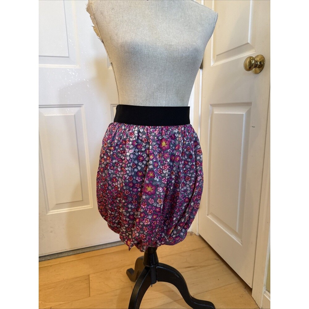 SILKY BUBBLE SKIRT Jodi Arnold Pink Floral Print 100% Silk Skirt Women’s Size 2